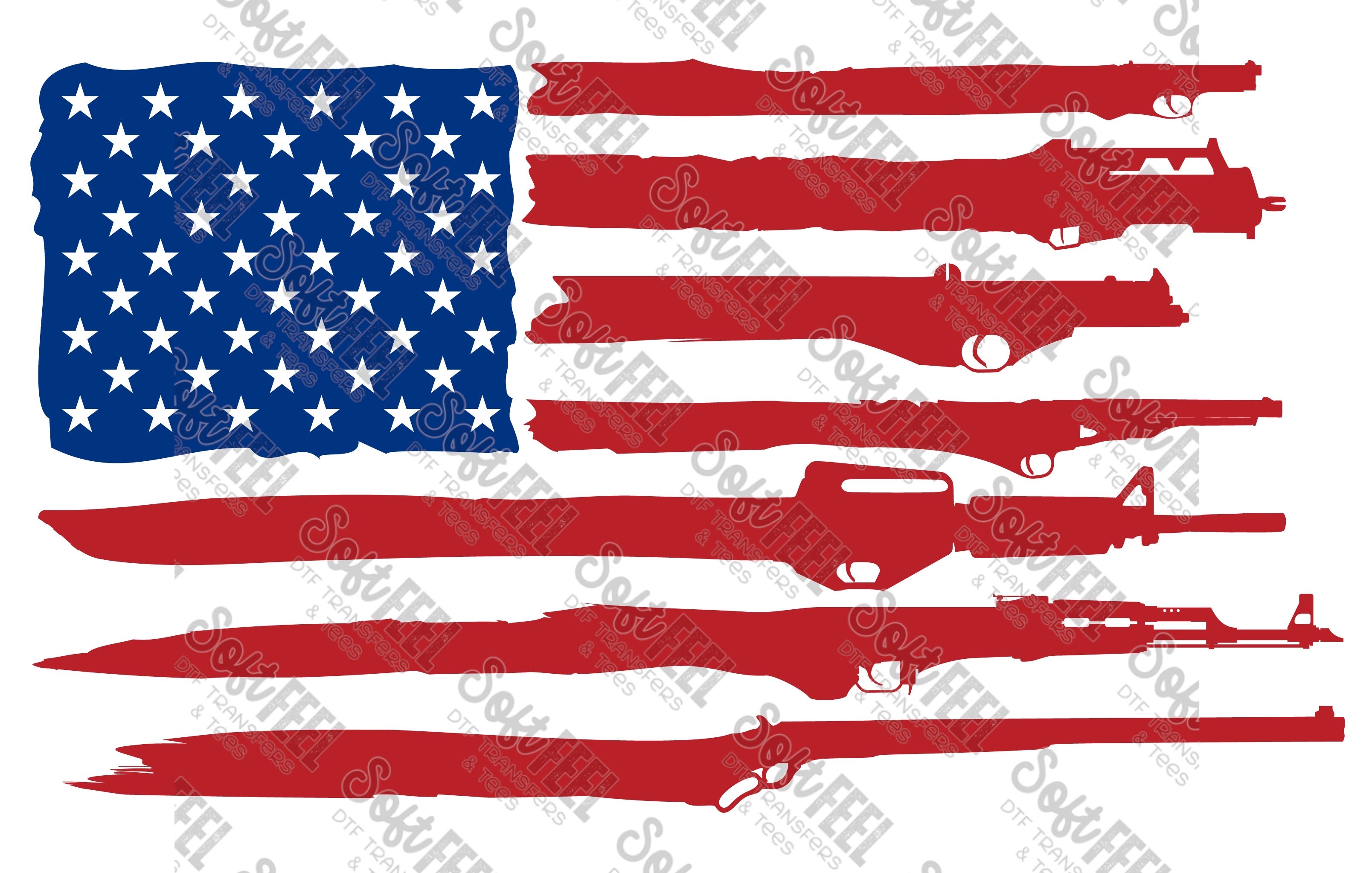 Gun Flag 3 - Patriotic / Men&#39;s - Direct To Film Transfer / DTF - Heat Press Clothing Transfer