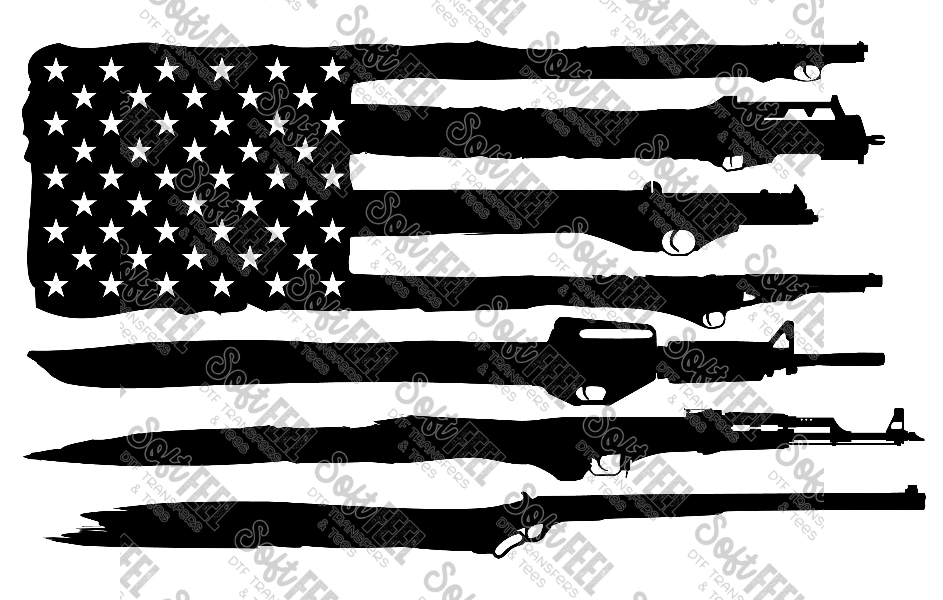 Gun Flag 6 - Patriotic / Men&#39;s - Direct To Film Transfer / DTF - Heat Press Clothing Transfer