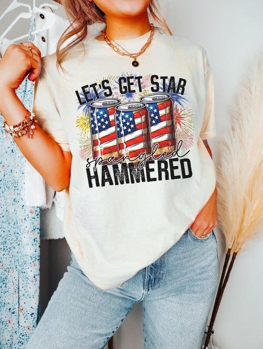 Let's Get Star Spangled Hammered - Summer /Men's / Patriotic / Women's - Direct To Film Transfer / DTF - Heat Press Clothing Transfer