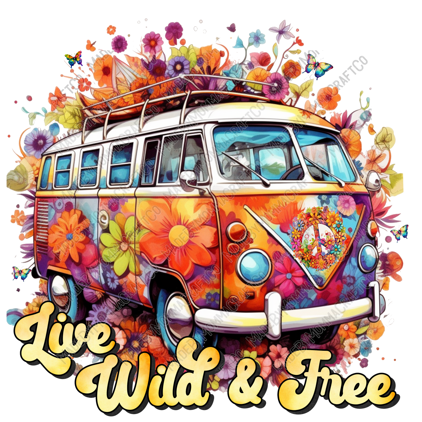 Live Wild And Free Flower Bus - Cheat Clear Waterslide™ or White Cast Sticker