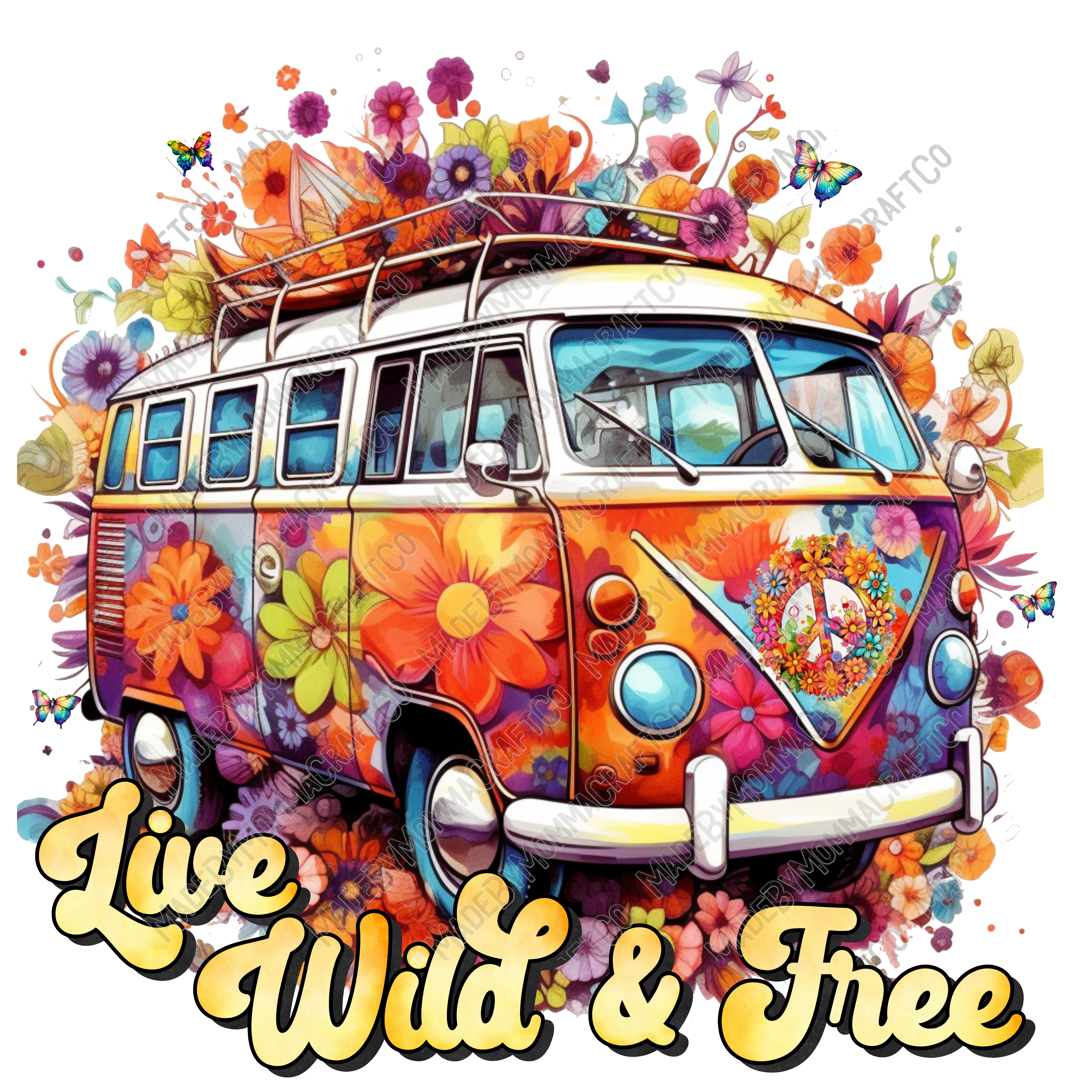 Live Wild And Free Flower Bus - Cheat Clear Waterslide™ or UV DTF Sticker