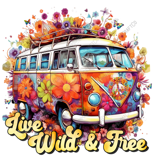 Live Wild And Free Flower Bus - Cheat Clear Waterslide™ or White Cast Sticker