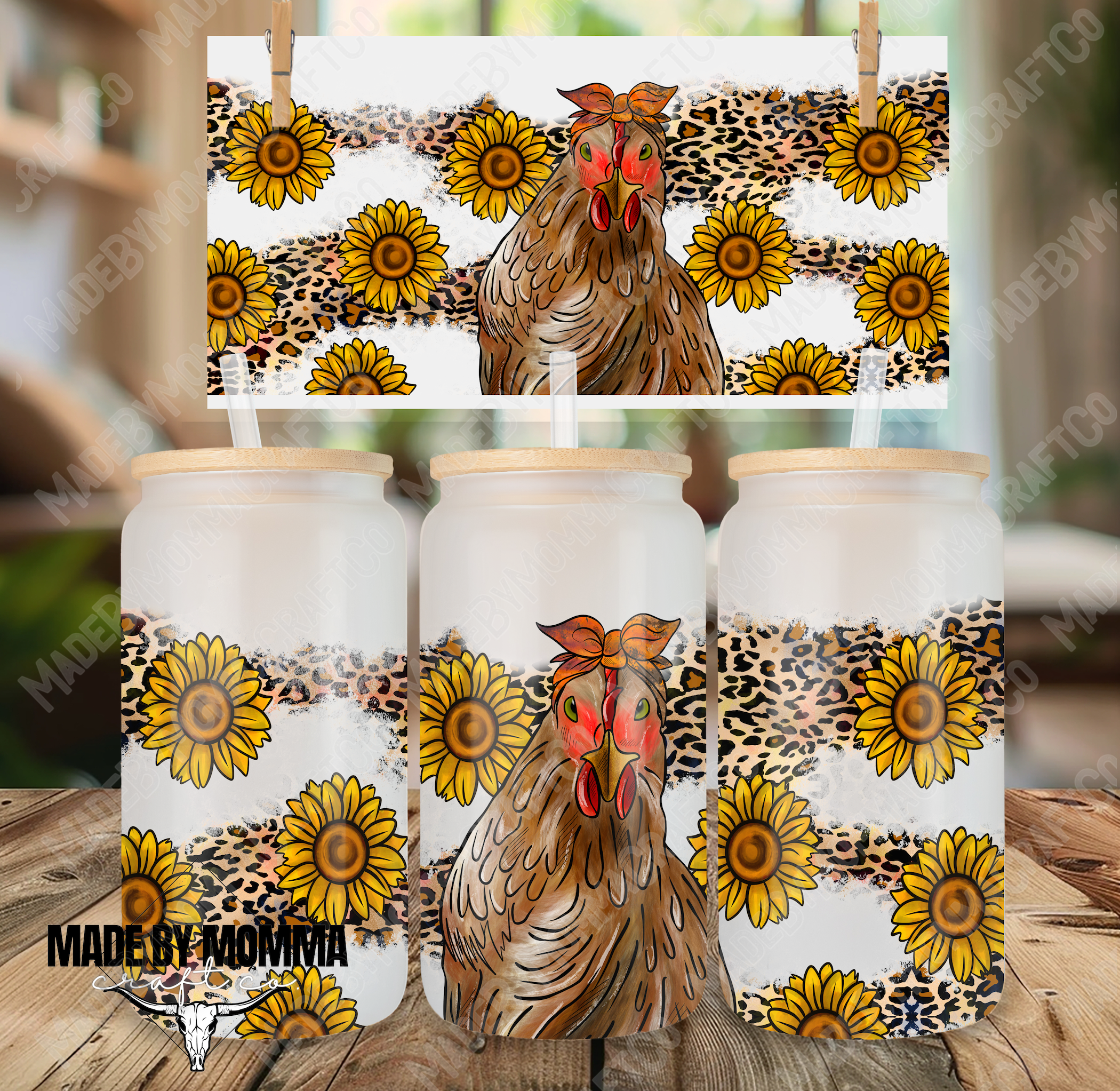Chicken and Sunflowers 16oz UV DTF or Sublimation Wrap