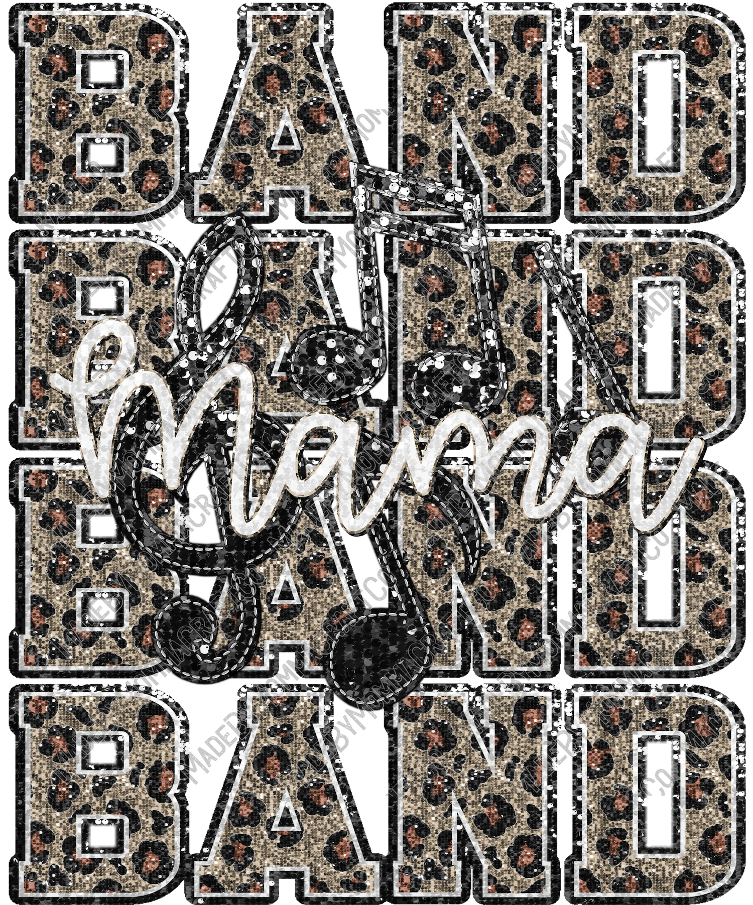 Band Mama Glitter Sequins - Cheat Clear Waterslide™ or White Cast Sticker
