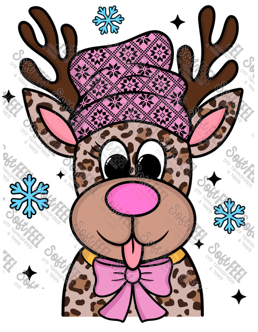 Leopard Reindeer Girl - Christmas - Direct To Film Transfer / DTF - Heat Press Clothing Transfer