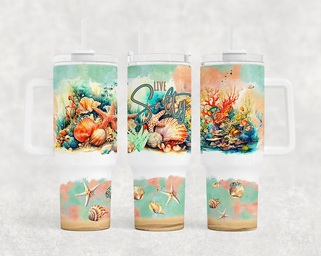 Live Salty - 40oz Handle Tumbler - Sublimation or Waterslide Wrap