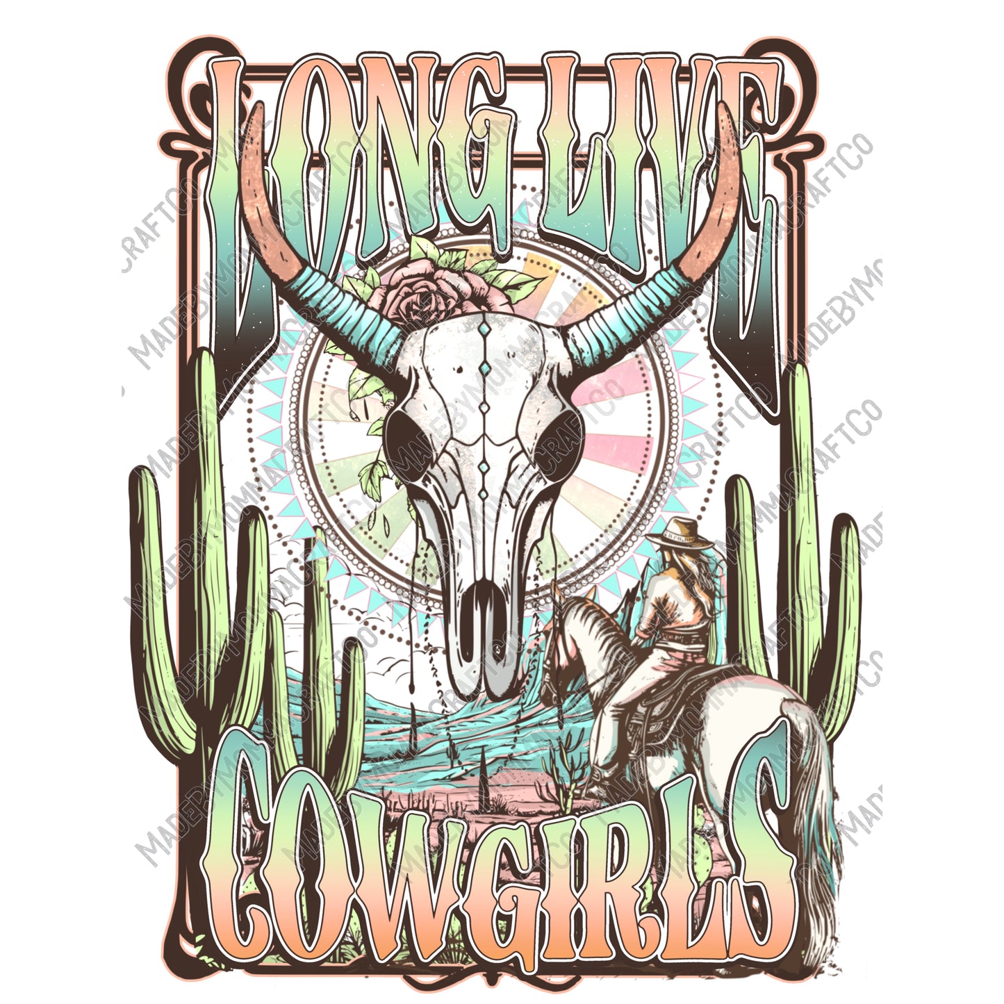 Long Live Cowgirls Cactus Desert Horse - Country Western - Cheat Clear Waterslide™ or White Cast Sticker