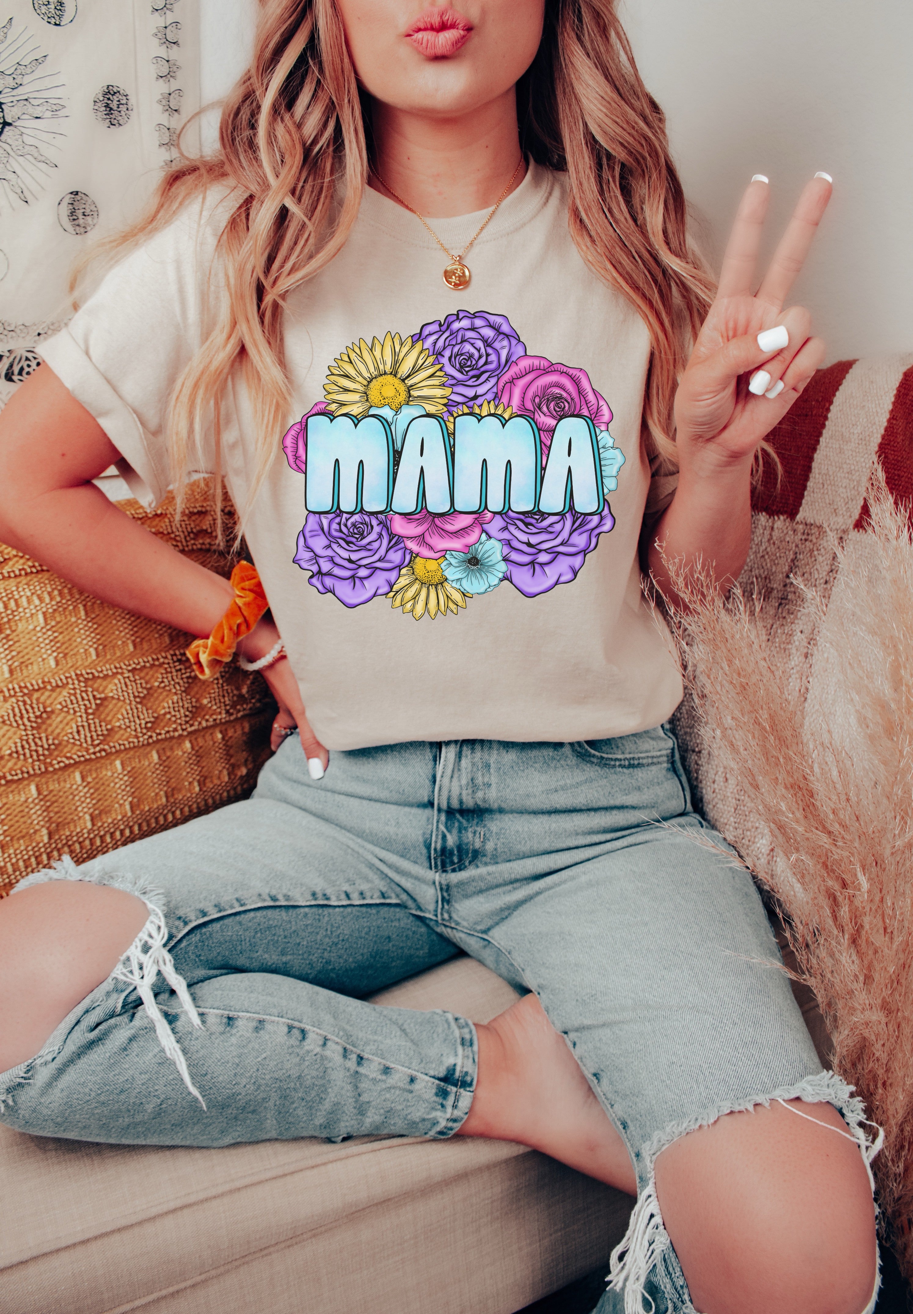 Mama Bright Floral - Women&#39;s - Direct To Film Transfer / DTF - Heat Press Clothing Transfer