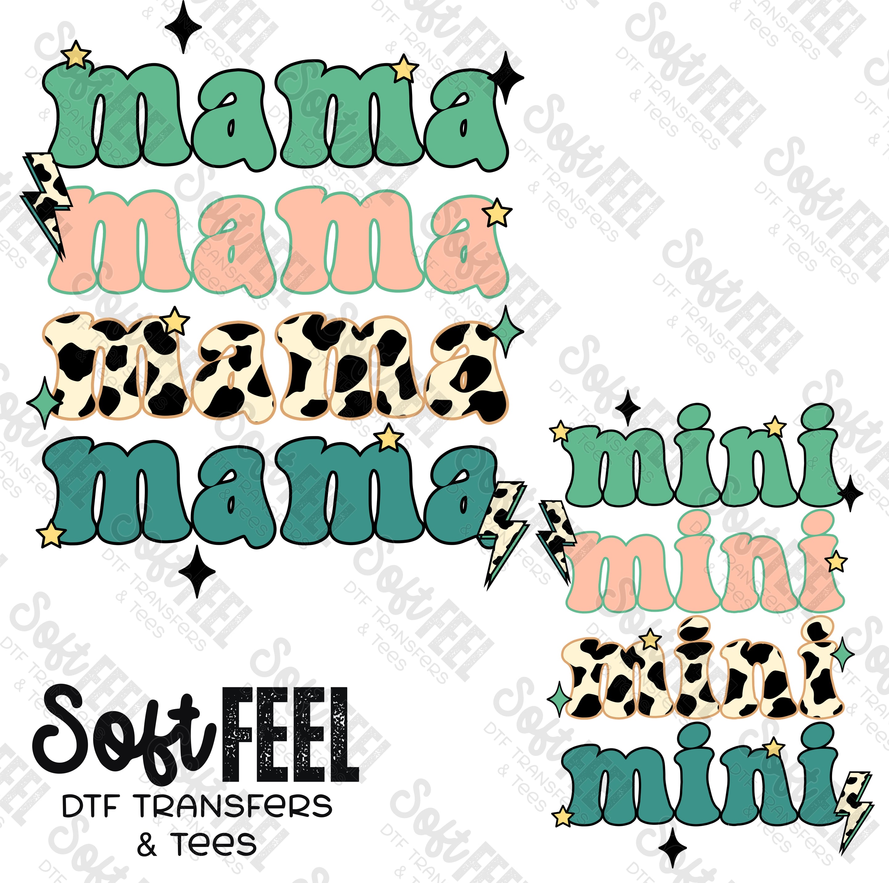 Mama Mini Cow - Mama Mini Set / Youth / Women&#39;s - Direct To Film Transfer / DTF - Heat Press Clothing Transfer