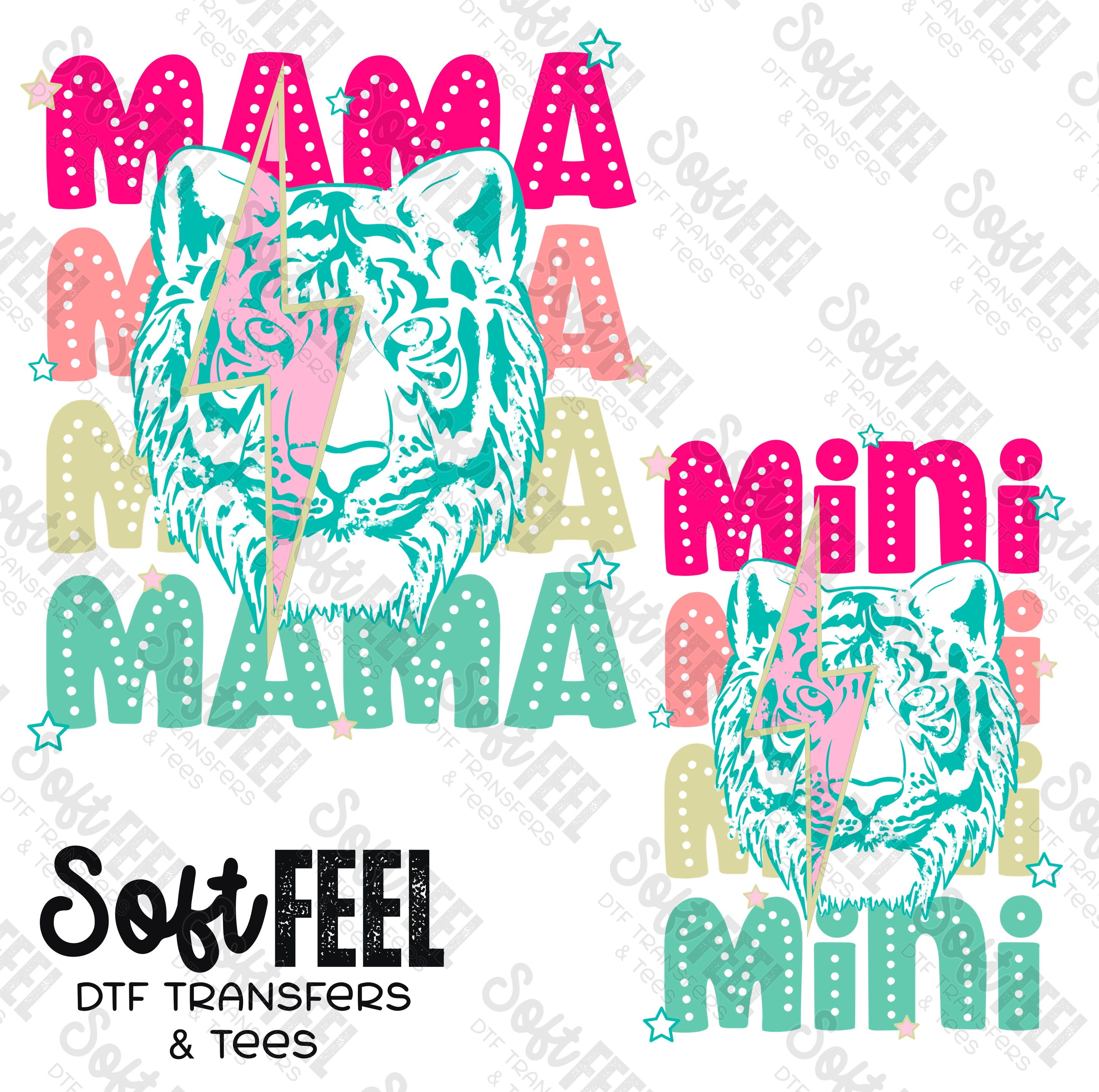 Mama Mini Tiger - Mama Mini Set / Youth / Women&#39;s - Direct To Film Transfer / DTF - Heat Press Clothing Transfer