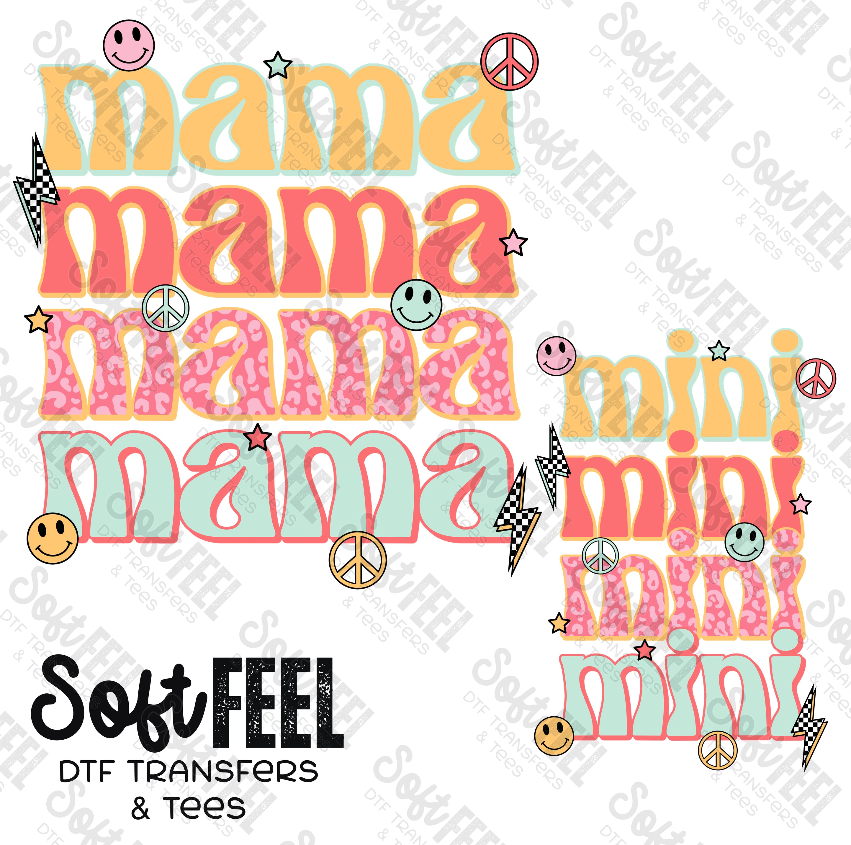 Mama Mini Retro - Mama Mini Set / Youth / Women&#39;s - Direct To Film Transfer / DTF - Heat Press Clothing Transfer