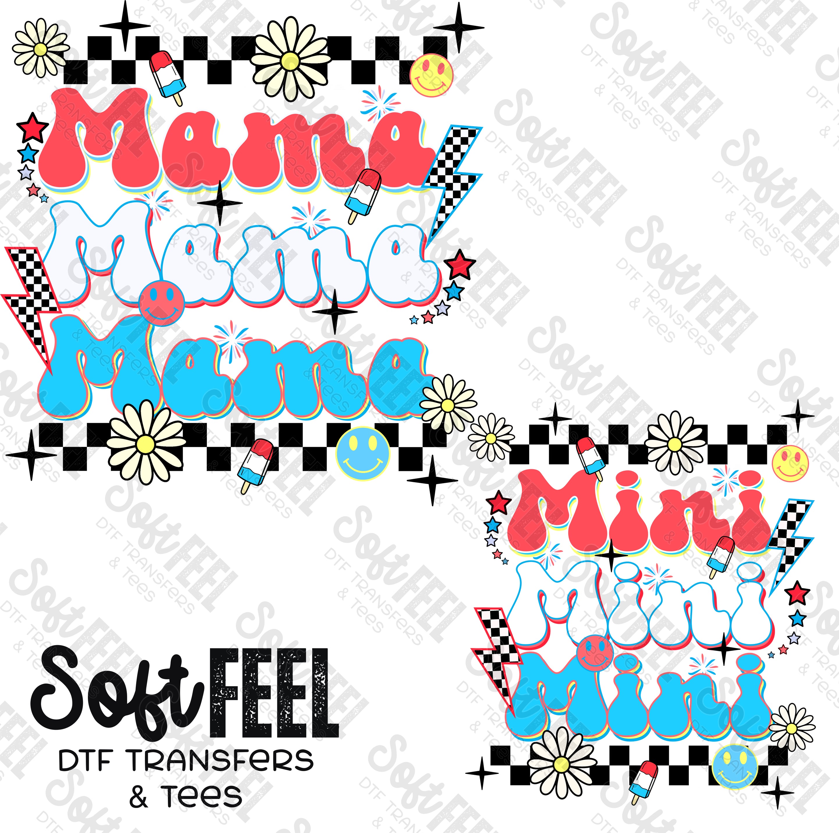 Mama Mini Retro America - Mama Mini Set / Youth / Women&#39;s - Direct To Film Transfer / DTF - Heat Press Clothing Transfer