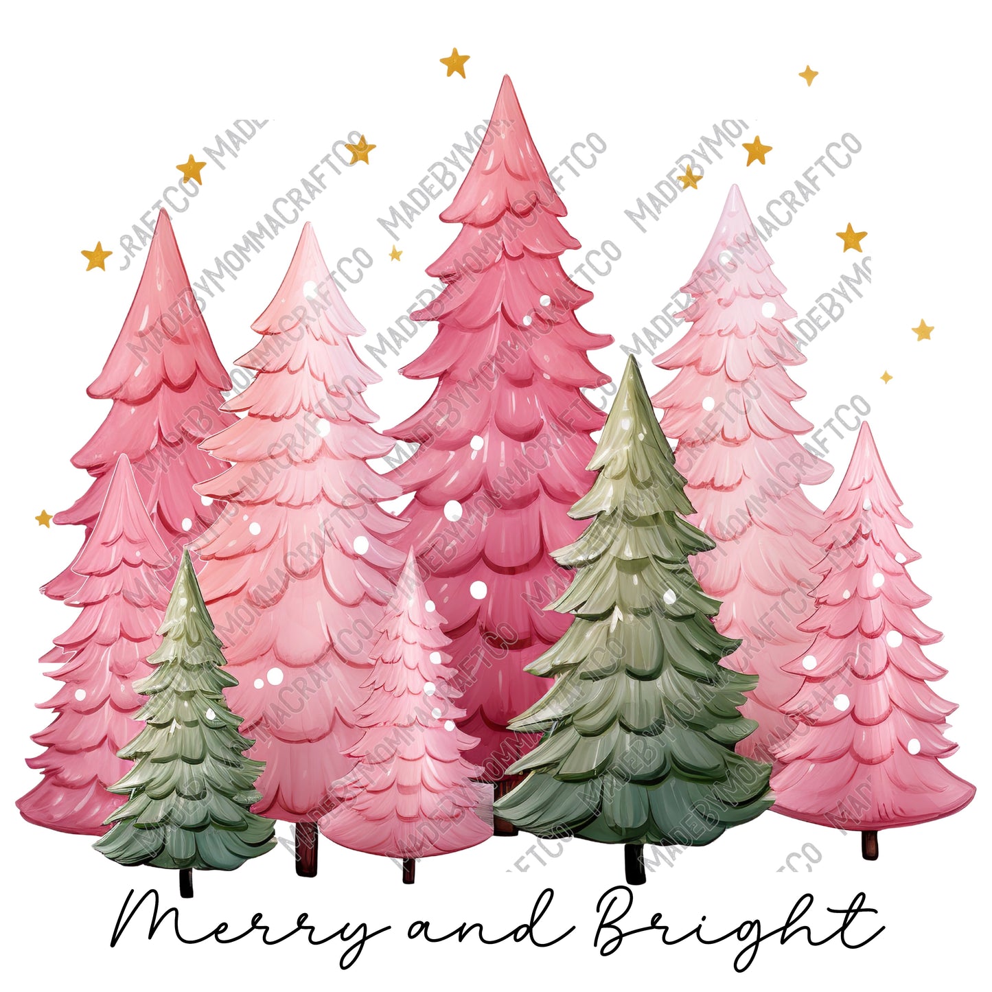 Merry And Bright Pink Trees - Christmas - Cheat Clear Waterslide™ or White Cast Sticker