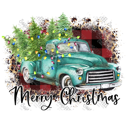 Merry Christmas Blue Truck - Christmas - Direct To Film Transfer / DTF - Heat Press Clothing Transfer