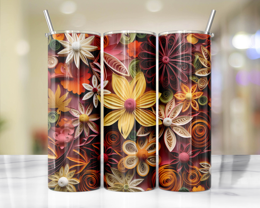 Fall Colors Quill Flowers 39 Sublimation or Waterslide Wrap - 20oz and 30oz