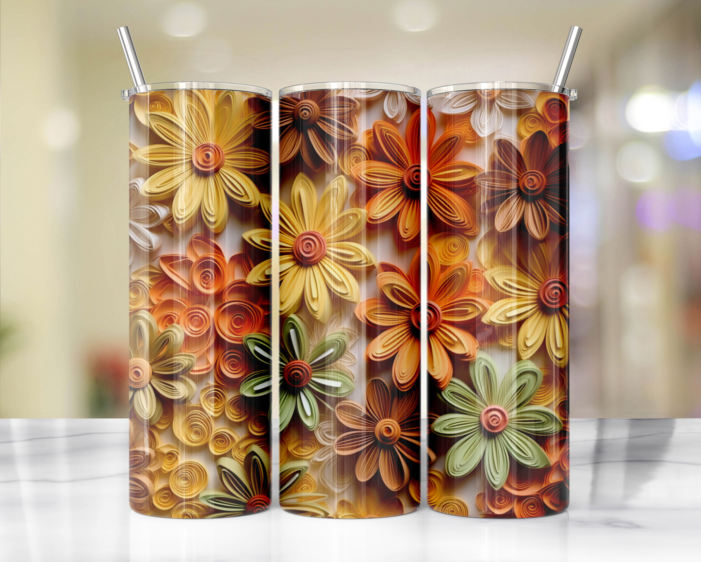 Yellow Orange And Green Quill Flowers 41 Sublimation or Waterslide Wrap - 20oz and 30oz