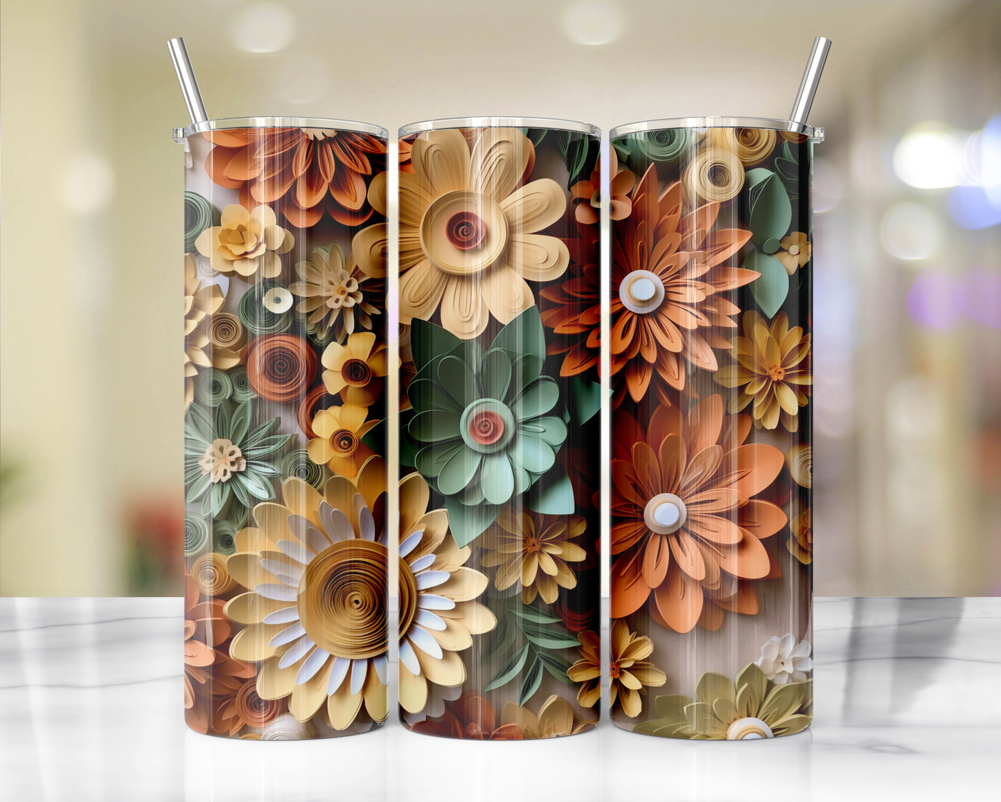 Autumn Colors Quill Flowers 42 Sublimation or Waterslide Wrap - 20oz and 30oz