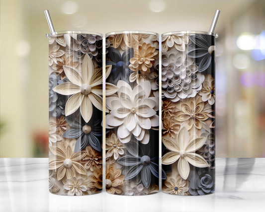 Dusty Blue And Cream Quill Flowers 49 Sublimation or Waterslide Wrap - 20oz and 30oz