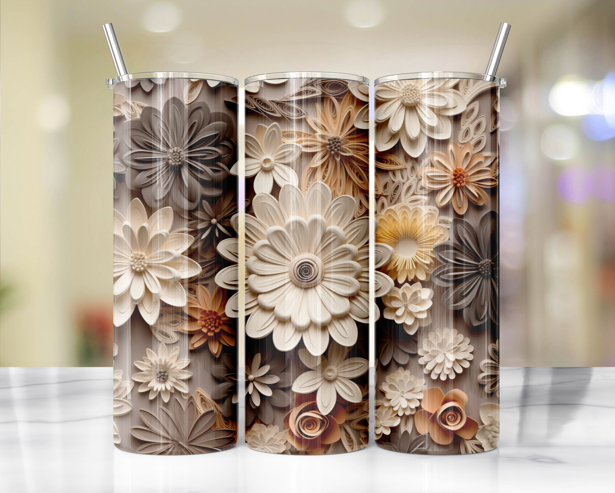 Ivory Quill Flowers 50 Sublimation or Waterslide Wrap - 20oz and 30oz