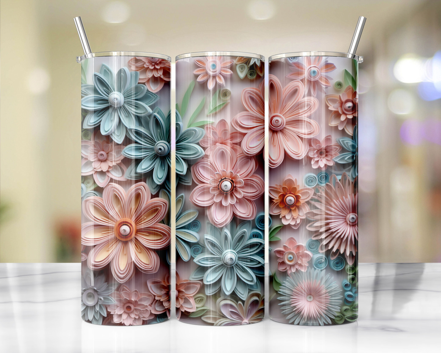 Pastel Quill Flowers 57 Sublimation or Waterslide Wrap - 20oz and 30oz