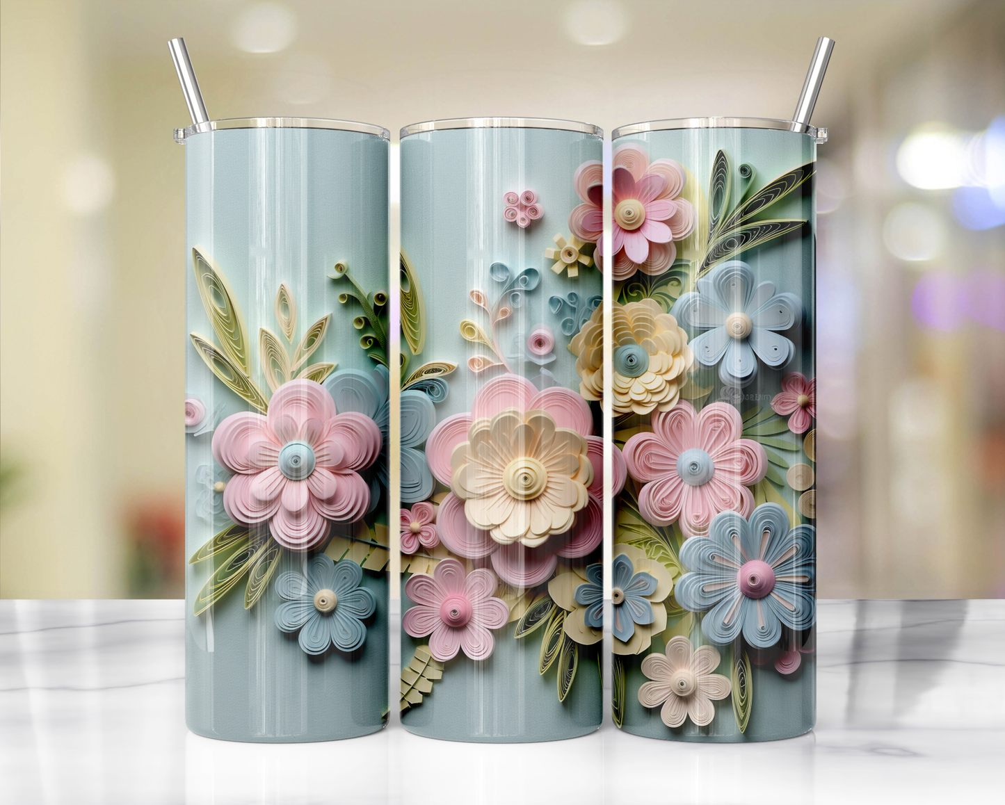 Pastel Quill Flowers 59 Sublimation or Waterslide Wrap - 20oz and 30oz