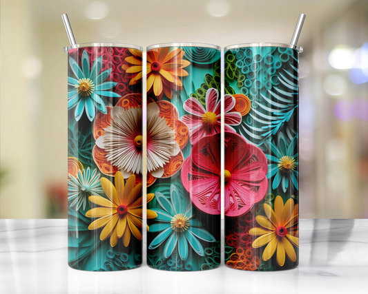 Bright Colored Quill Flowers 62 Sublimation or Waterslide Wrap - 20oz and 30oz