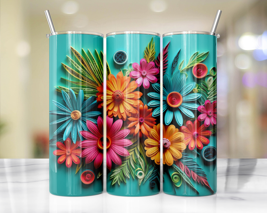 Bright Colored Quill Flowers 65 Sublimation or Waterslide Wrap - 20oz and 30oz