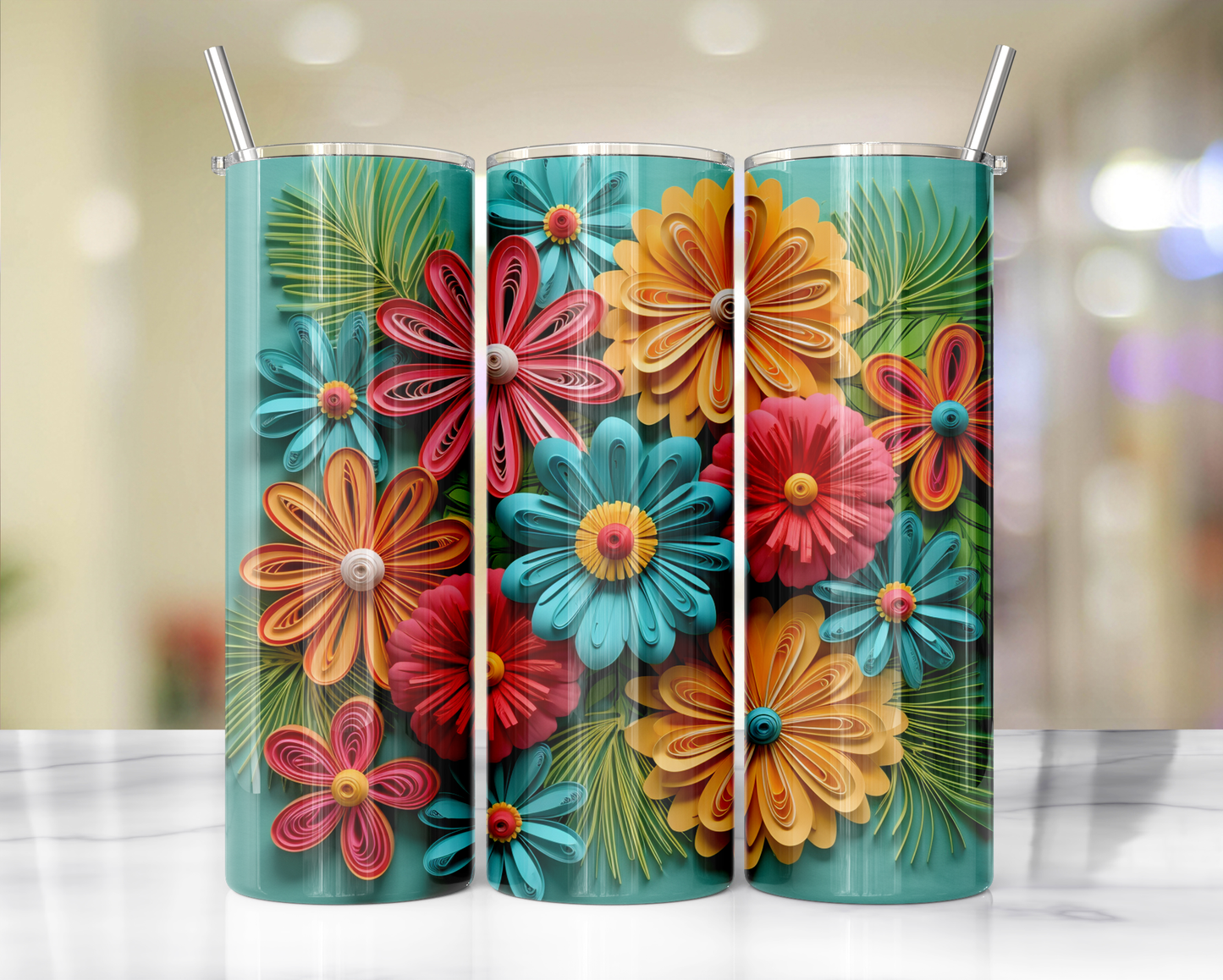 Bright Colored Quill Flowers 67 Sublimation or Waterslide Wrap - 20oz and 30oz