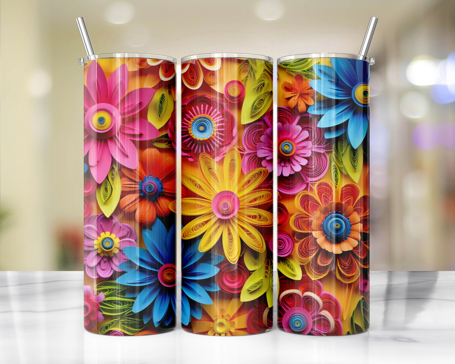 Bright Colored Quill Flowers 68 Sublimation or Waterslide Wrap - 20oz and 30oz