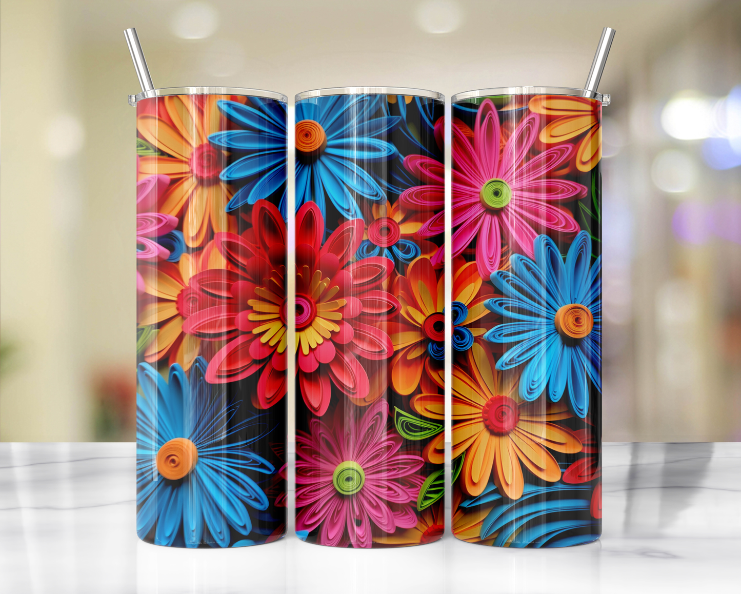 Bright Colored Quill Flowers 71 Sublimation or Waterslide Wrap - 20oz and 30oz