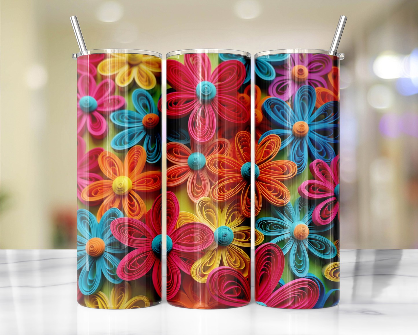 Bright Colored Quill Flowers 72 Sublimation or Waterslide Wrap - 20oz and 30oz