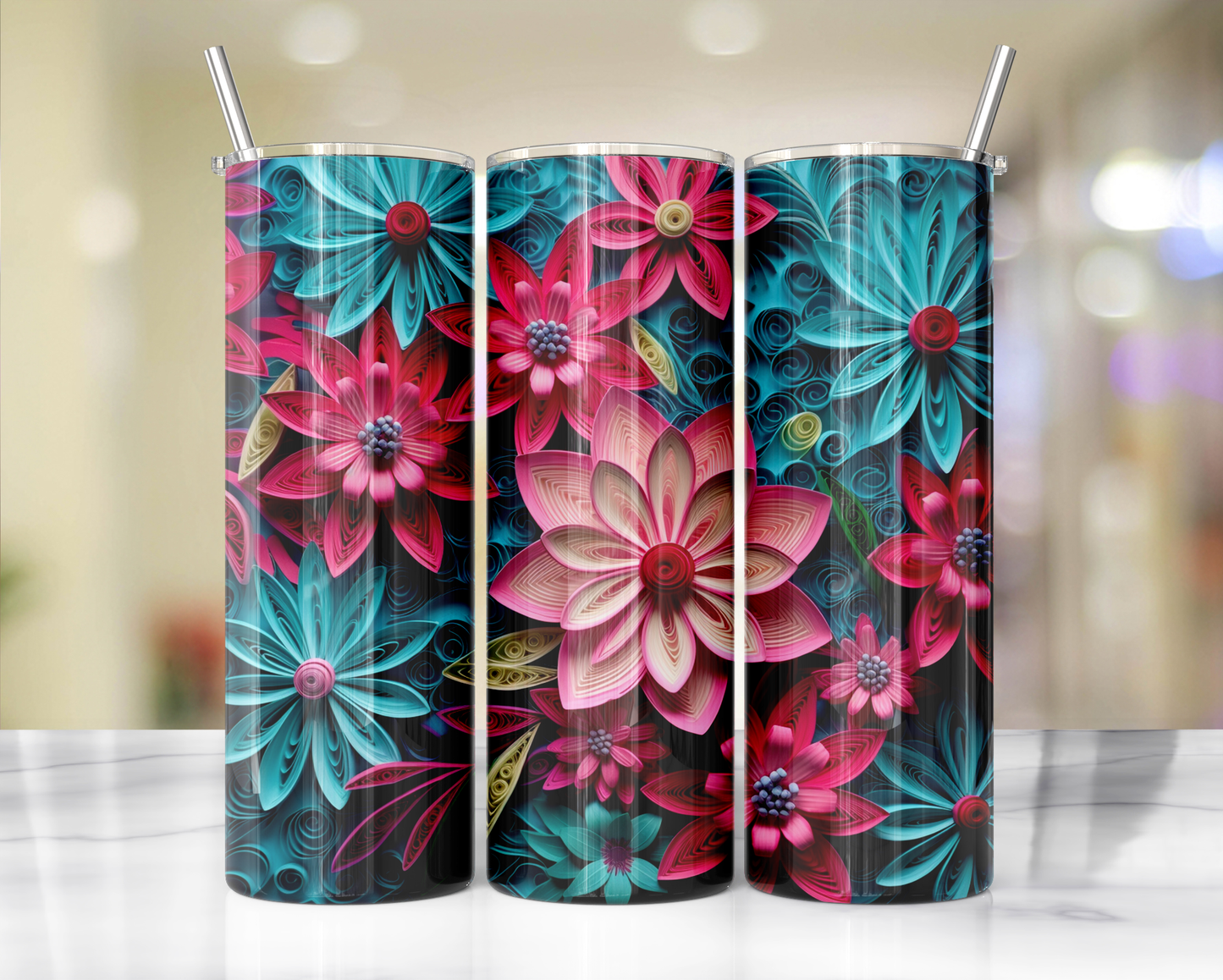 Bright Colored Quill Flowers 76 Sublimation or Waterslide Wrap - 20oz and 30oz