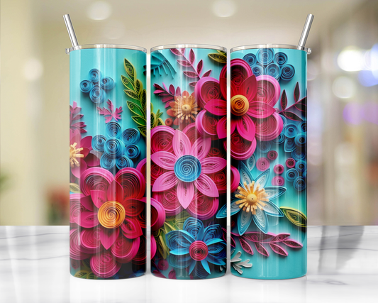 Bright Colored Quill Flowers 79 Sublimation or Waterslide Wrap - 20oz and 30oz