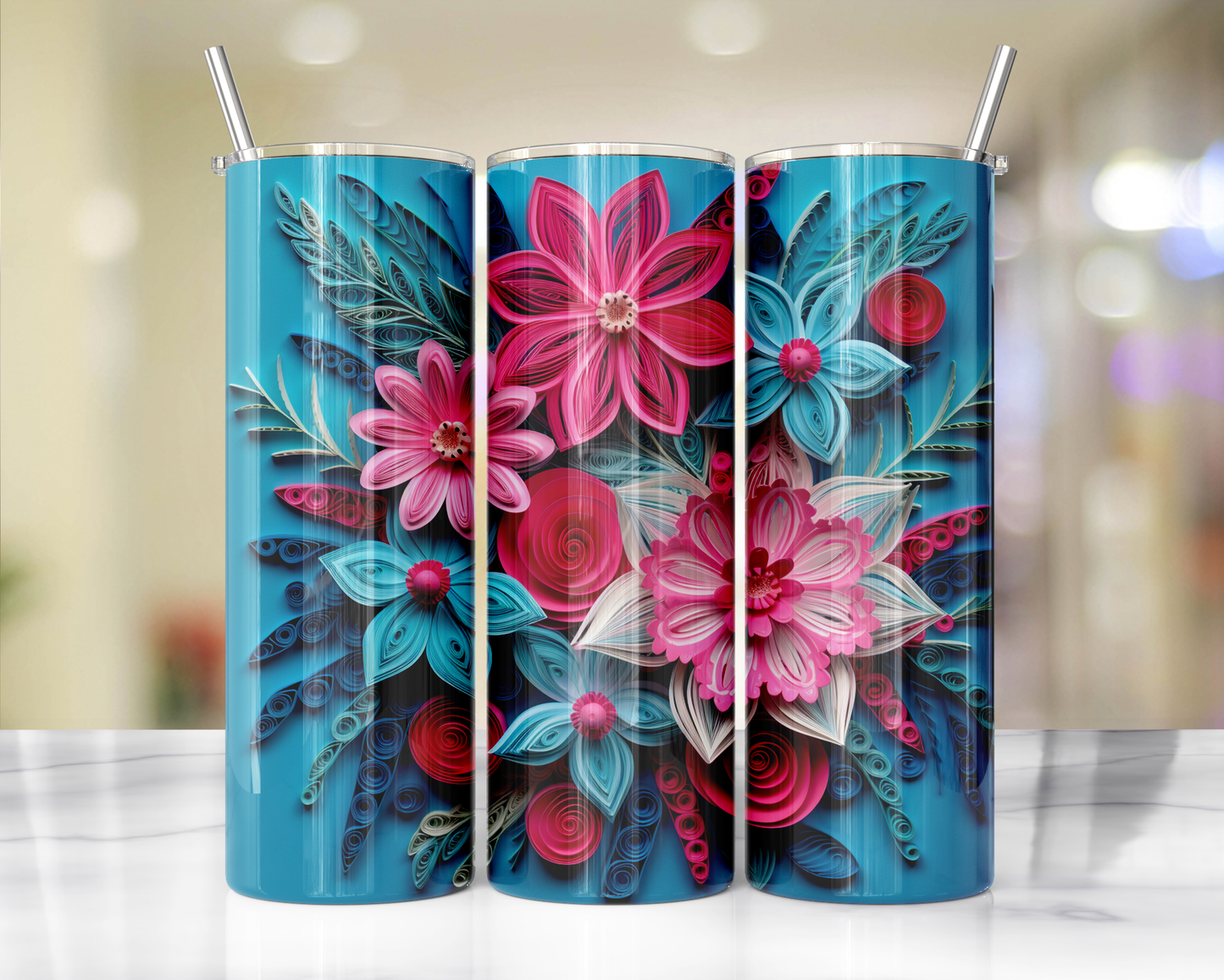 Bright Colored Quill Flowers 81 Sublimation or Waterslide Wrap - 20oz and 30oz