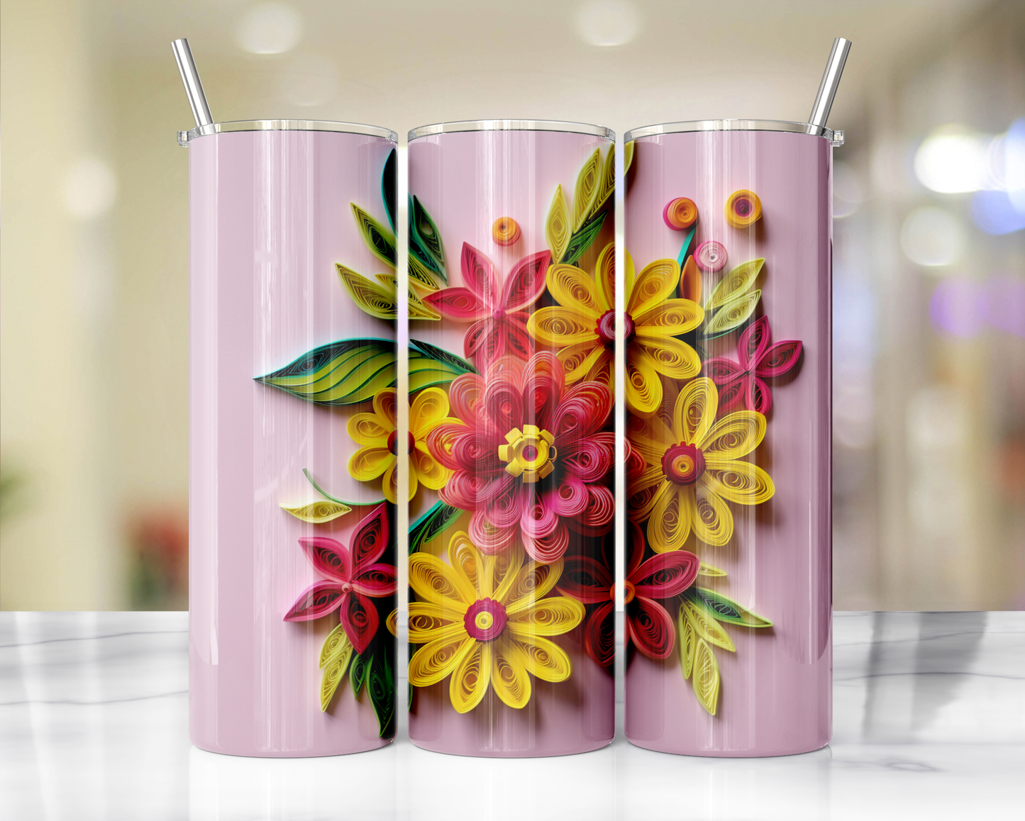 Bright Colored Quill Flowers 84 Sublimation or Waterslide Wrap - 20oz and 30oz