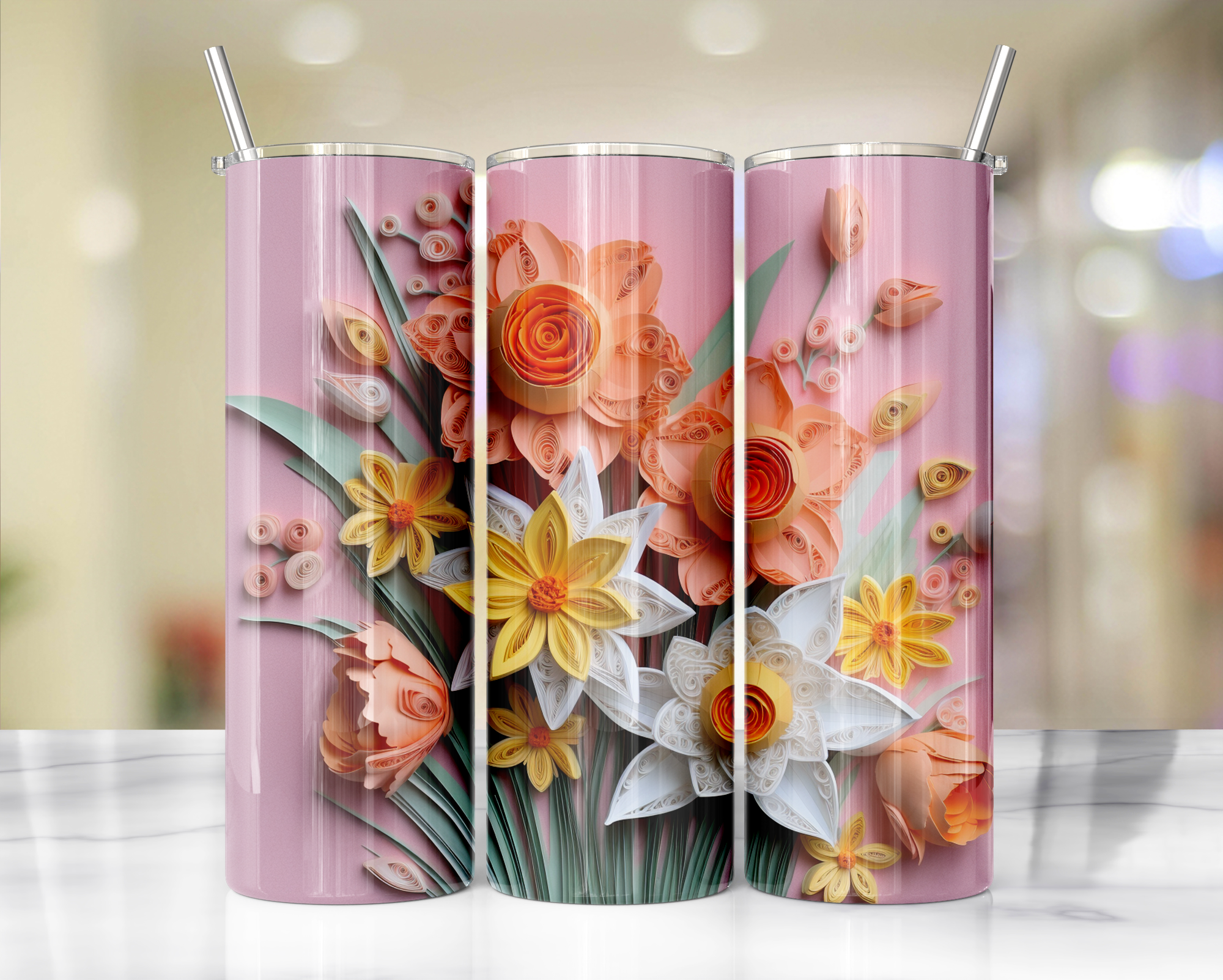 Bright Colored Quill Flowers 91 Sublimation or Waterslide Wrap - 20oz and 30oz