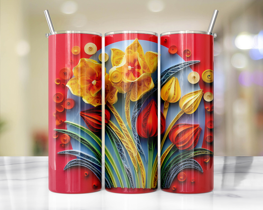 Bright Colored Quill Flowers 95 Sublimation or Waterslide Wrap - 20oz and 30oz