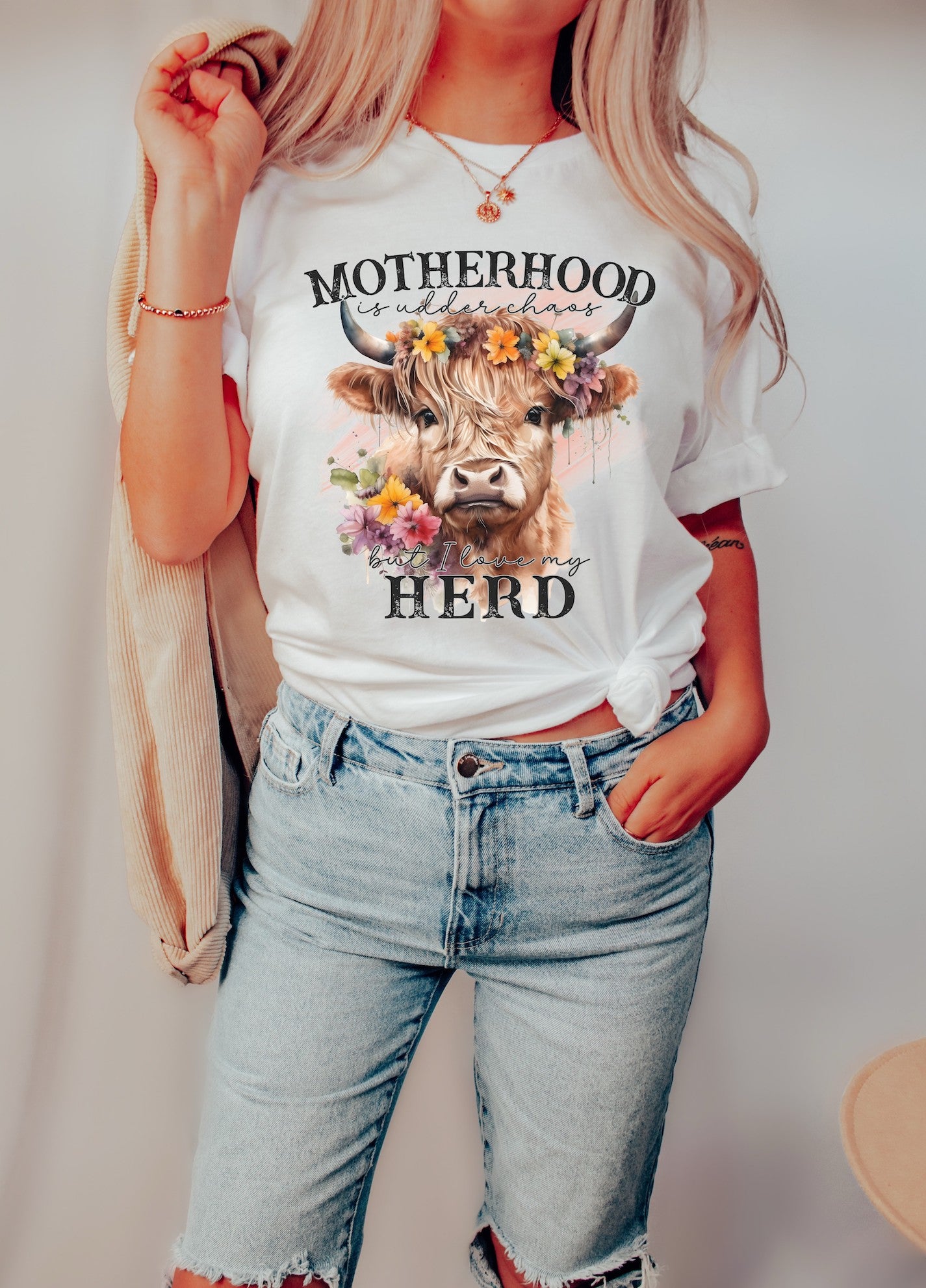 Motherhood is Udder Chaos Cow - Women&#39;s / Western - Direct To Film Transfer / DTF - Heat Press Clothing Transfer