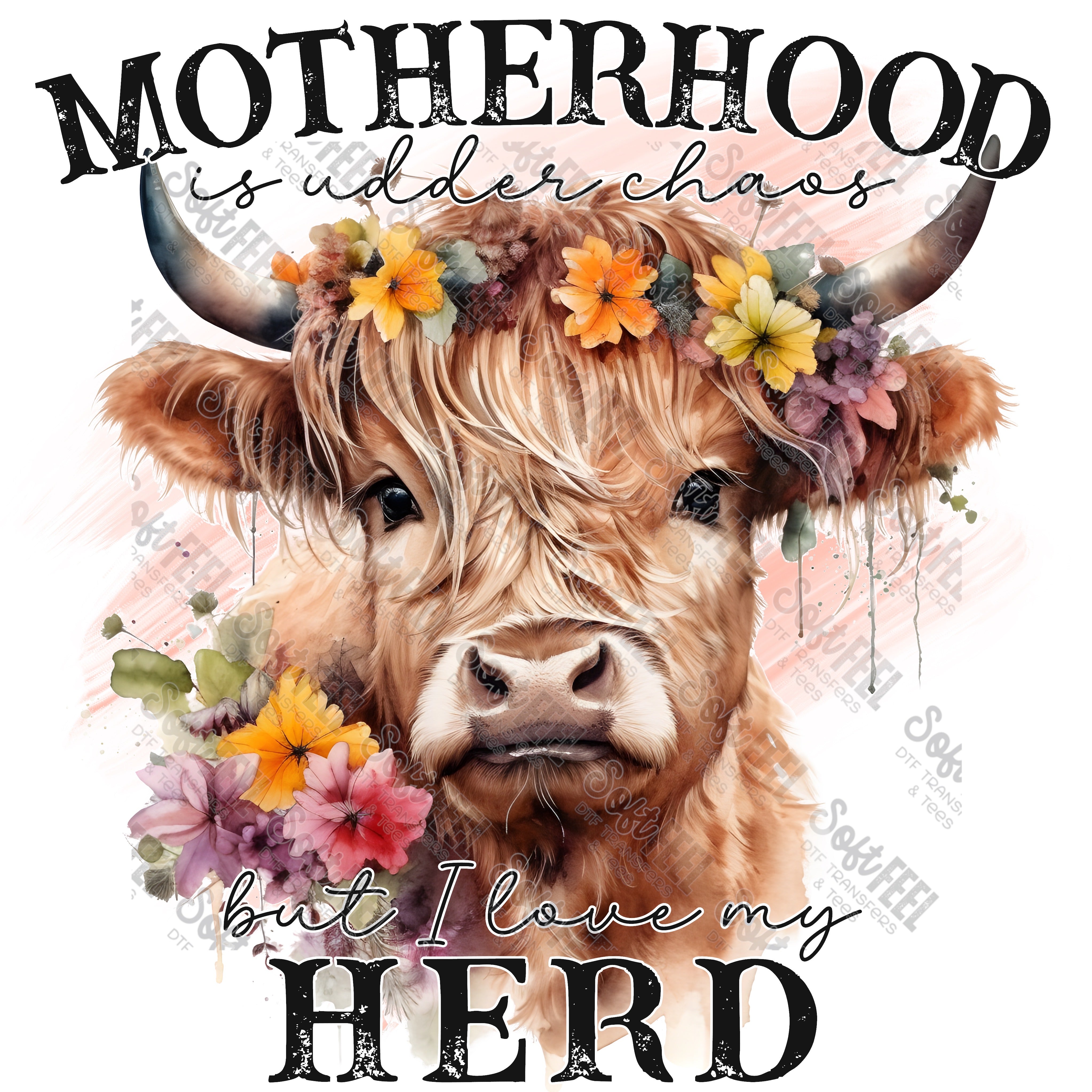 Motherhood is Udder Chaos Cow - Women&#39;s / Western - Direct To Film Transfer / DTF - Heat Press Clothing Transfer