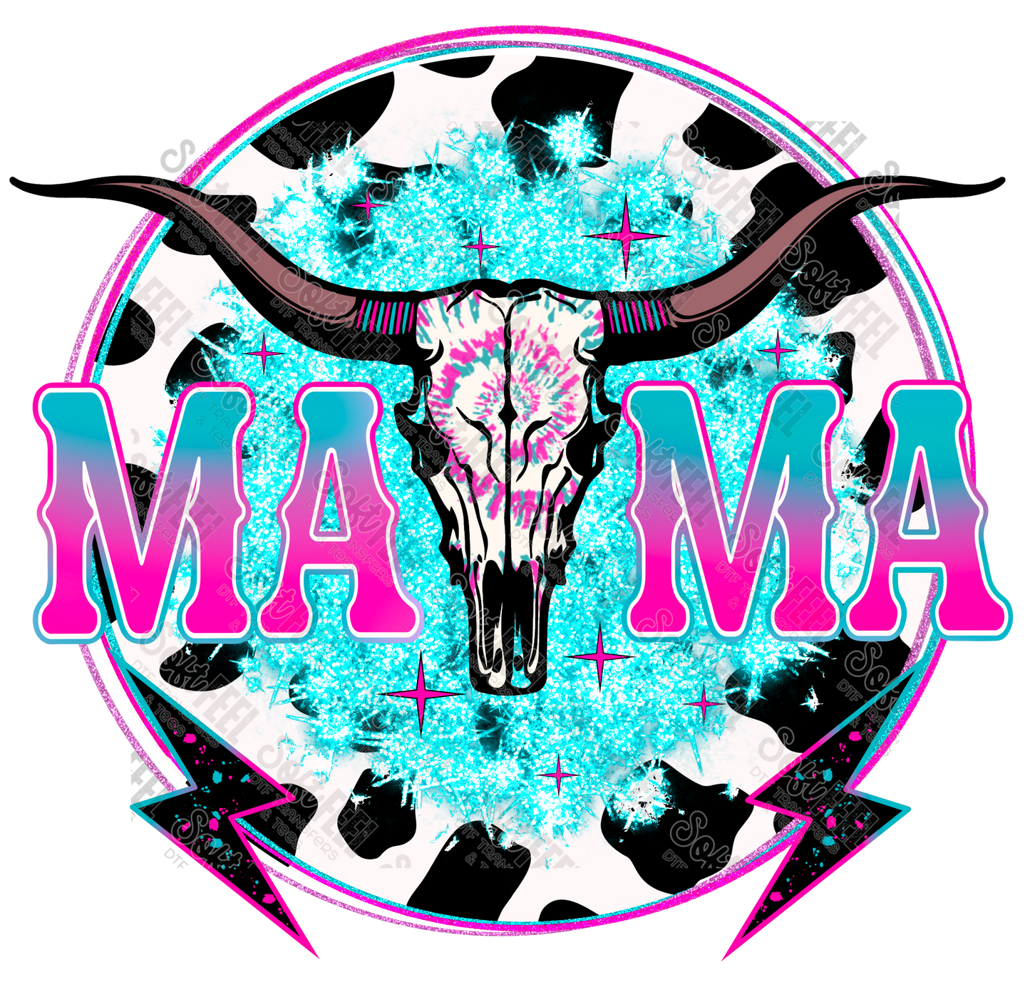 Mama Skull  - Retro / Women's / Western - Direct To Film Transfer / DTF - Heat Press Clothing Transfer