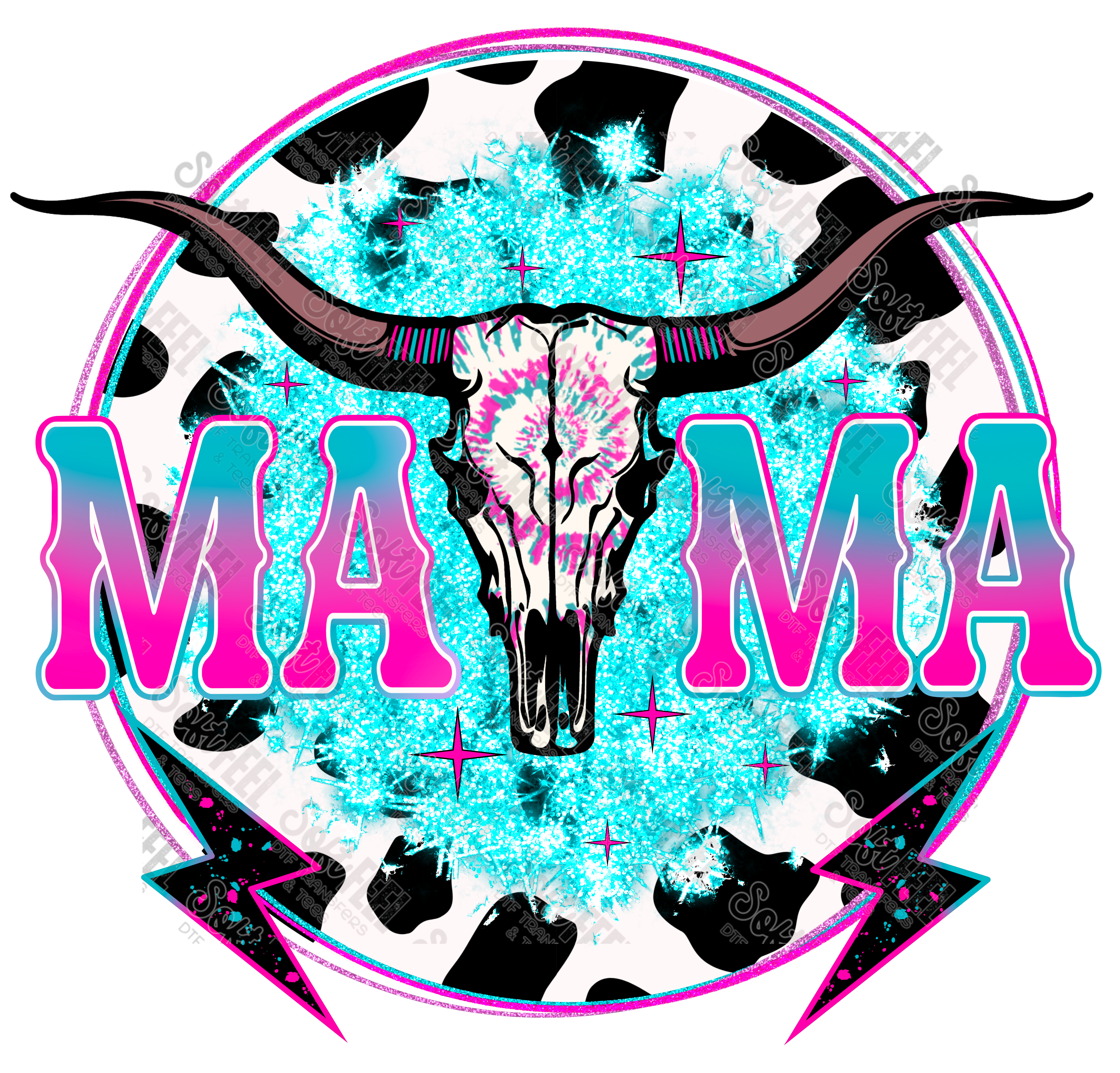 Mama Skull  - Retro / Women&#39;s / Western - Direct To Film Transfer / DTF - Heat Press Clothing Transfer