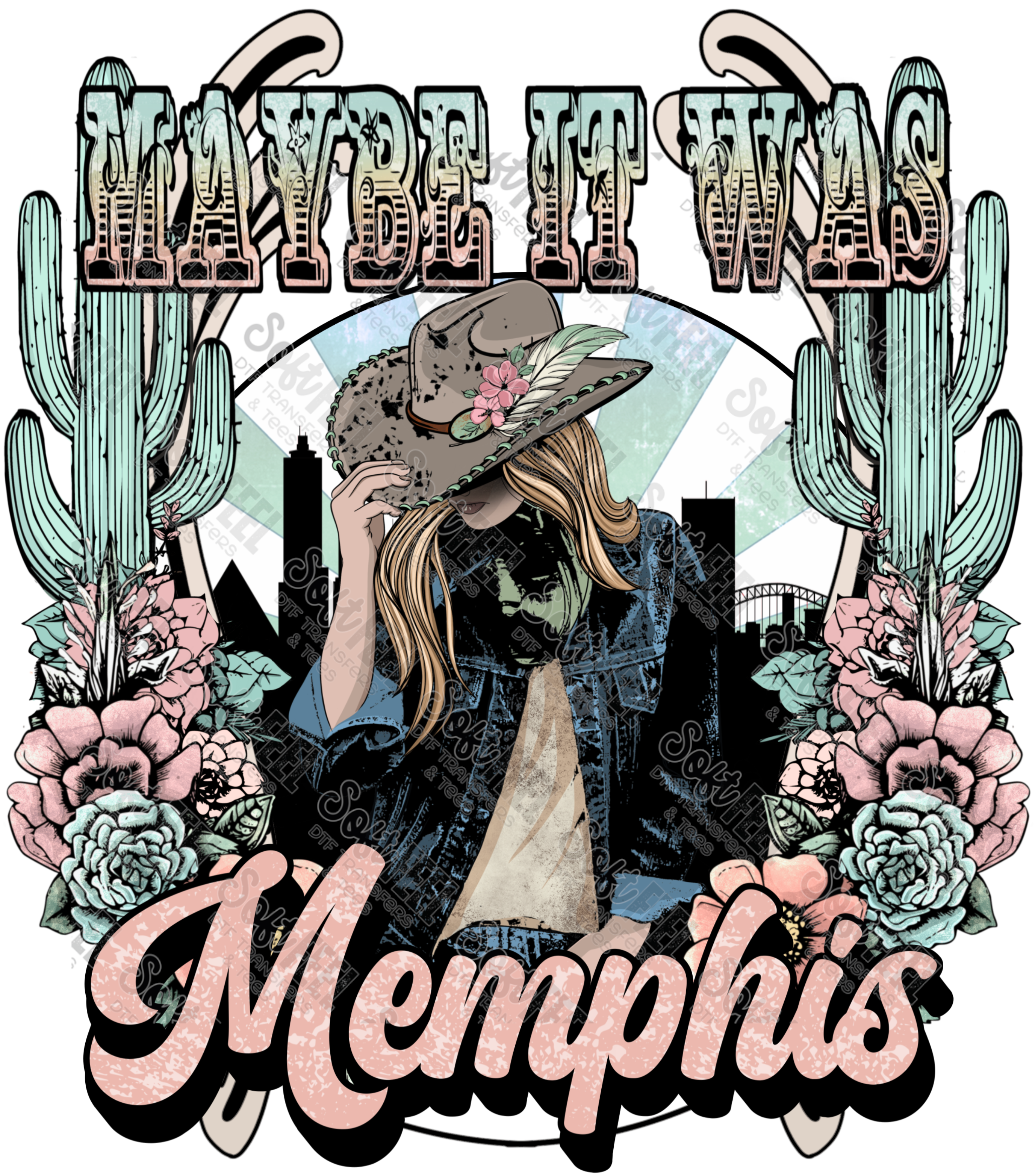 Memphis - Women&#39;s / Western / Music - Direct To Film Transfer / DTF - Heat Press Clothing Transfer