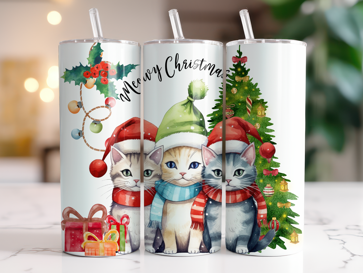 Meowy Christmas - Sublimation or Waterslide Wrap - 20oz and 30oz