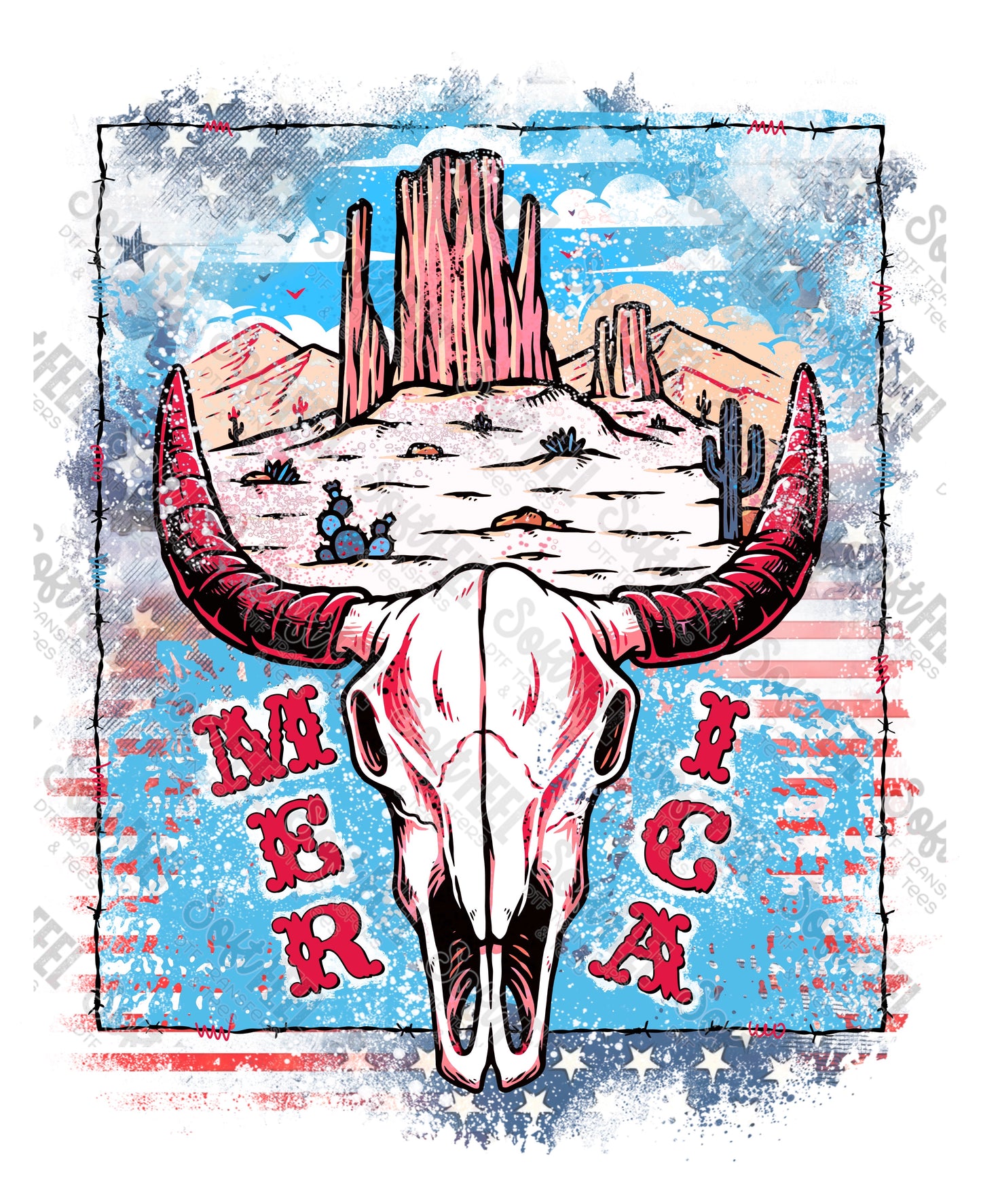 MERICA Skull - Patriotic / Country Western - Direct To Film Transfer / DTF - Heat Press Clothing Transfer