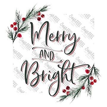 Merry And Bright Sprigs - Christmas - Direct To Film Transfer / DTF - Heat Press Clothing Transfer