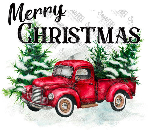 Merry Christmas Red Truck - Christmas / Country Western- Direct To Film Transfer / DTF - Heat Press Clothing Transfer