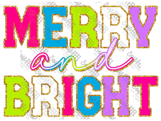 Merry and Bright Neon - Christmas - Direct To Film Transfer / DTF - Heat Press Clothing Transfer