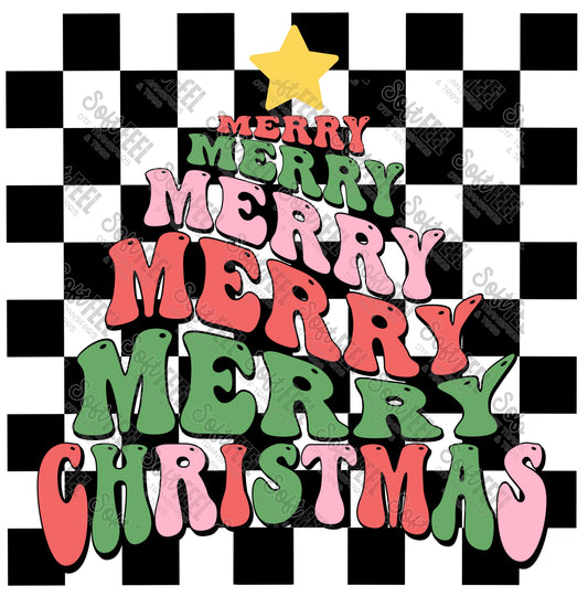 Merry Christmas Checker - Christmas / Retro - Direct To Film Transfer / DTF - Heat Press Clothing Transfer