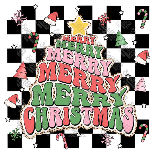 Merry Christmas Checker 2 - Christmas / Retro - Direct To Film Transfer / DTF - Heat Press Clothing Transfer