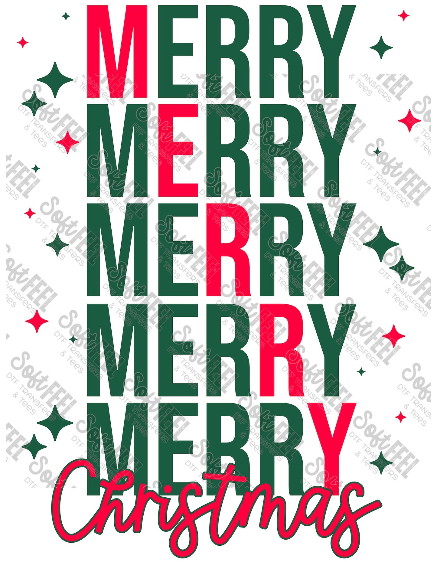 Merry Christmas Green - Christmas / Retro - Direct To Film Transfer / DTF - Heat Press Clothing Transfer